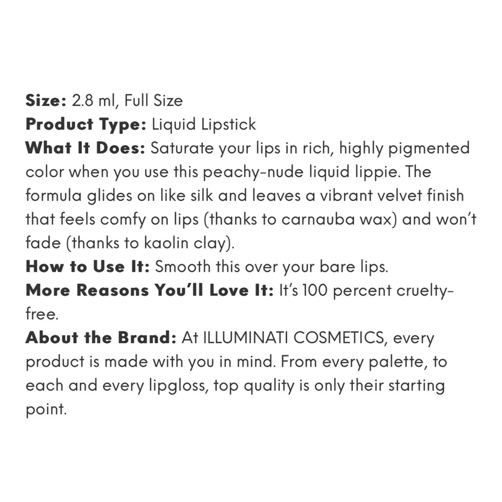 NEW Illuminati Cosmetics Liquid Lipstick in Reveal Full Size 2.8g